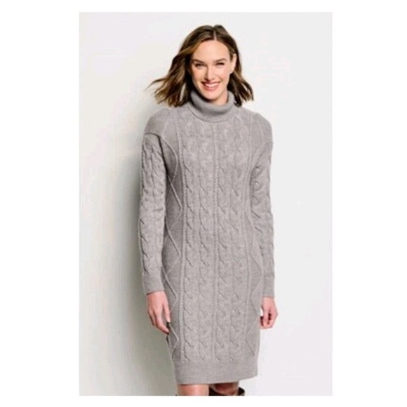 Orvis Merino Cable Sweater Dress Women's Large Gray Wool Classic Quiet‎ Luxury - Picture 1 of 11